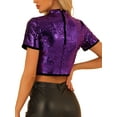 thumbnail image 3 of INSPIRAR CHIC Top Corto de Lentejuelas para Mujeres, Brillo Navideño, Camiseta Brillante de Manga Corta, Blusa de Club, Morado L, 3 of 6