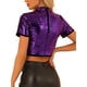 thumbnail image 3 of INSPIRAR CHIC Top Corto de Lentejuelas para Mujeres, Brillo Navideño, Camiseta Brillante de Manga Corta, Blusa de Club, Morado M, 3 of 6