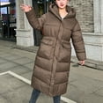 thumbnail image 4 of Lovskoo 2024 Womens Winter Coats Hooded Quilted Jacket Loose Long Sleeve Cotton-Padded Jacket Long Frock Coat Coffee, 4 of 6