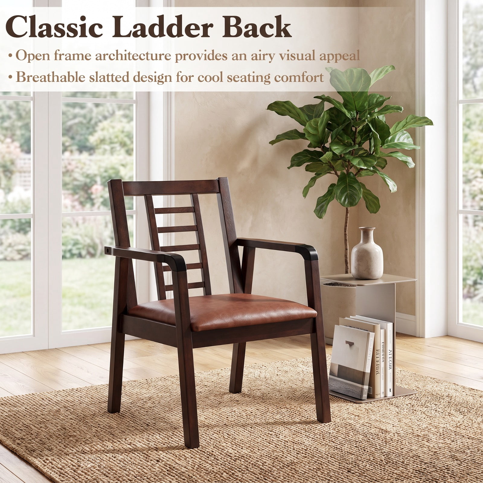 Biotree Wooden Rocking Chair with Upholstered Seat and Ladder Back for Living Room, Brown