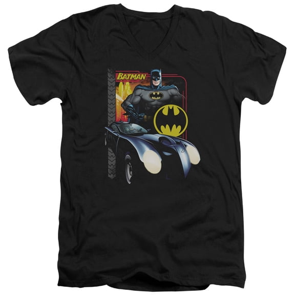 Batman Bat Racing S/S Adult V-Neck T-Shirt Black