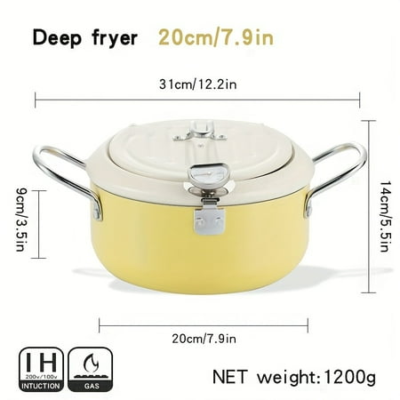 

Deep Fryer Pot 7.9 Janpanese Style Tempura Frying Pot with Lid 304 Stainless Steel with Temperature Control and Oil Drip Rack