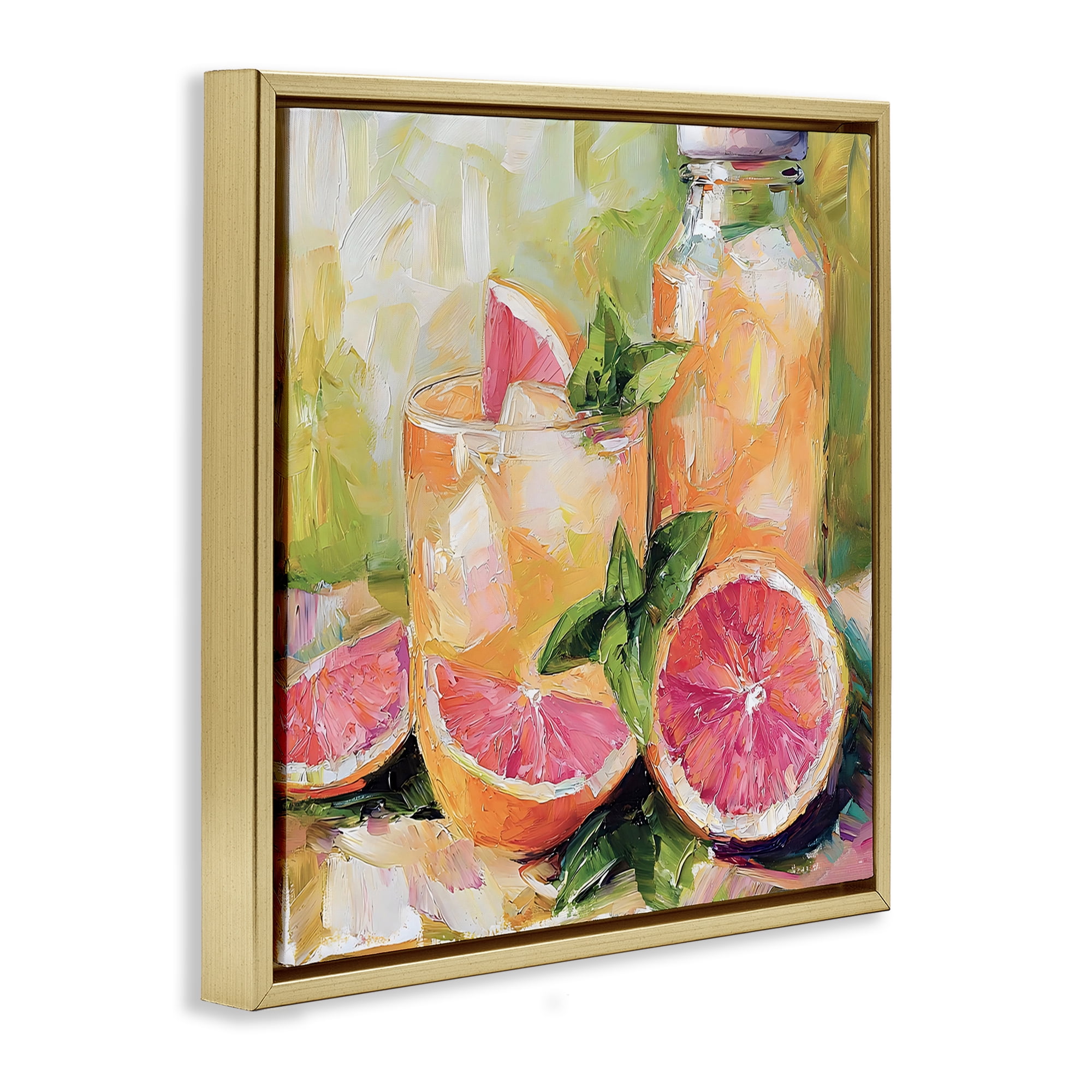 Stupell Industries Grapefruit Summer Refreshment Gold Framed Floater Canvas Wall Art, design by Riley B