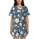 thumbnail image 1 of Fotbe Blue Flower Conjunto de Pijama Estampado para Mujer, 2 Piezas, Ropa de Dormir con Camiseta de Manga Corta y Shorts Suaves-3X-Large, 1 of 6