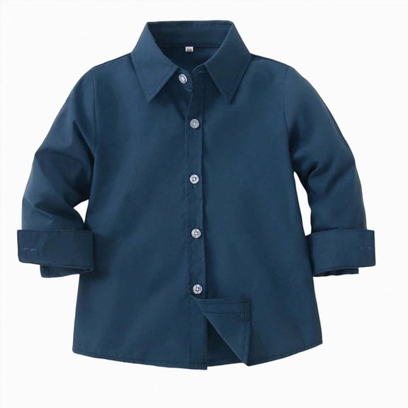 WUANDIXFA Dress Shirt Boys Little Big Boys' Long Sleeve Button Down Oxford Casual Dress Shirt Back to School Shirts,Navy,18-24 Months