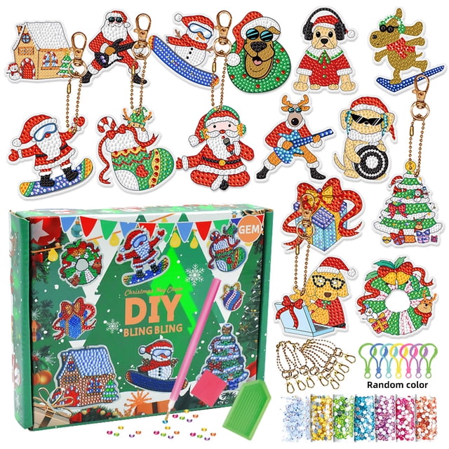 llavero DIY 5D Kit de pintura de diamante Llavero Santa Bolsa de árbol de Navidad Accesorio Hecho a mano Decoración de Navidad Regalo de Navidad para Navidad Año Nuevo 15PCS Irfora llavero