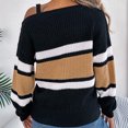 thumbnail image 4 of WREESH Fashion Pullover Off Shoulder Sweater Women's Casual Contrast Striped Lantern Sleeves Off Shoulder Pullover Sweater Top Sweater Khaki, 4 of 7
