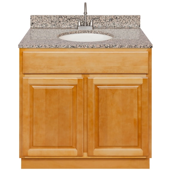 Brown Bathroom Vanity 36", Burlywood Granite Top, Faucet LB6B