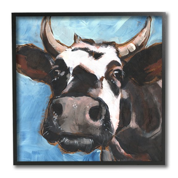 Stupell Industries Farm Cattle Close Up Countryside Animal Portrait Black Framed, 12 x 12, Design by Jennifer Paxton Parker