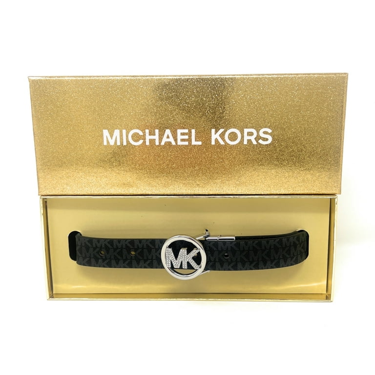 Michael Kors Women\'s Black Polished Nickel 25mm Reversible Pave Logo Belt  in Box,Black (Large/Extra Large)