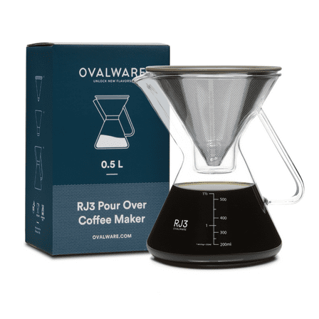 Pour-over Coffee Maker 17oz/0.5L Stainless-Steel Filter Clear Precision Measuring Cup & Carafe