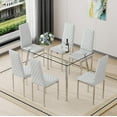 thumbnail image 4 of LUFTUT Dining Chairs Set of 6, Light Gray PU Leather Upholstered High Back Dining Room Chairs, Modern Side Chairs with Chrome Metal Legs, Diamond Pattern, Easy to Clean, 4 of 10