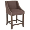 thumbnail image 3 of Emma + Oliver 24" High Walnut Counter Height Stool with Accent Nail Trim in Brown Fabric, 3 of 11