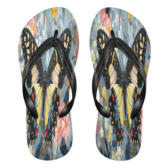 YAZAOOSummer Flip Flops Creatively Butterfly on Floral Simple Beach Sandals