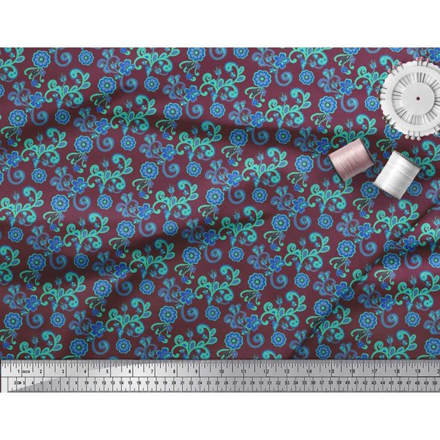 Soimoi Rayon Fabric Leaves & Floral Clip Art Print Fabric by the Yard 56 Inch Wide