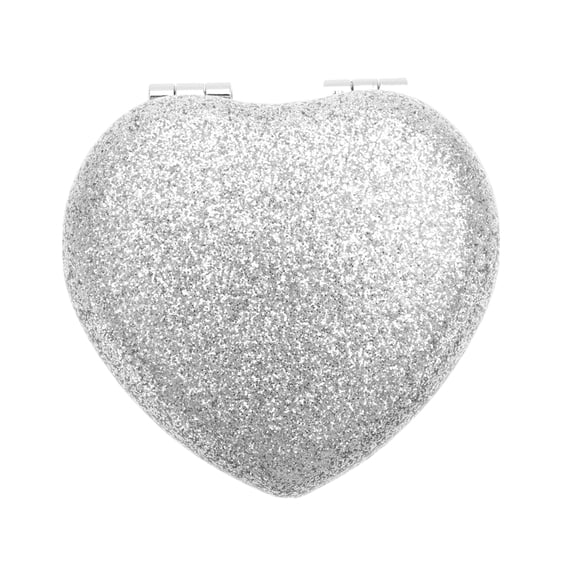 Unique Bargains 1 Pc Women Portable Heart Shaped Makeup Mirror for Travel Silver Tone