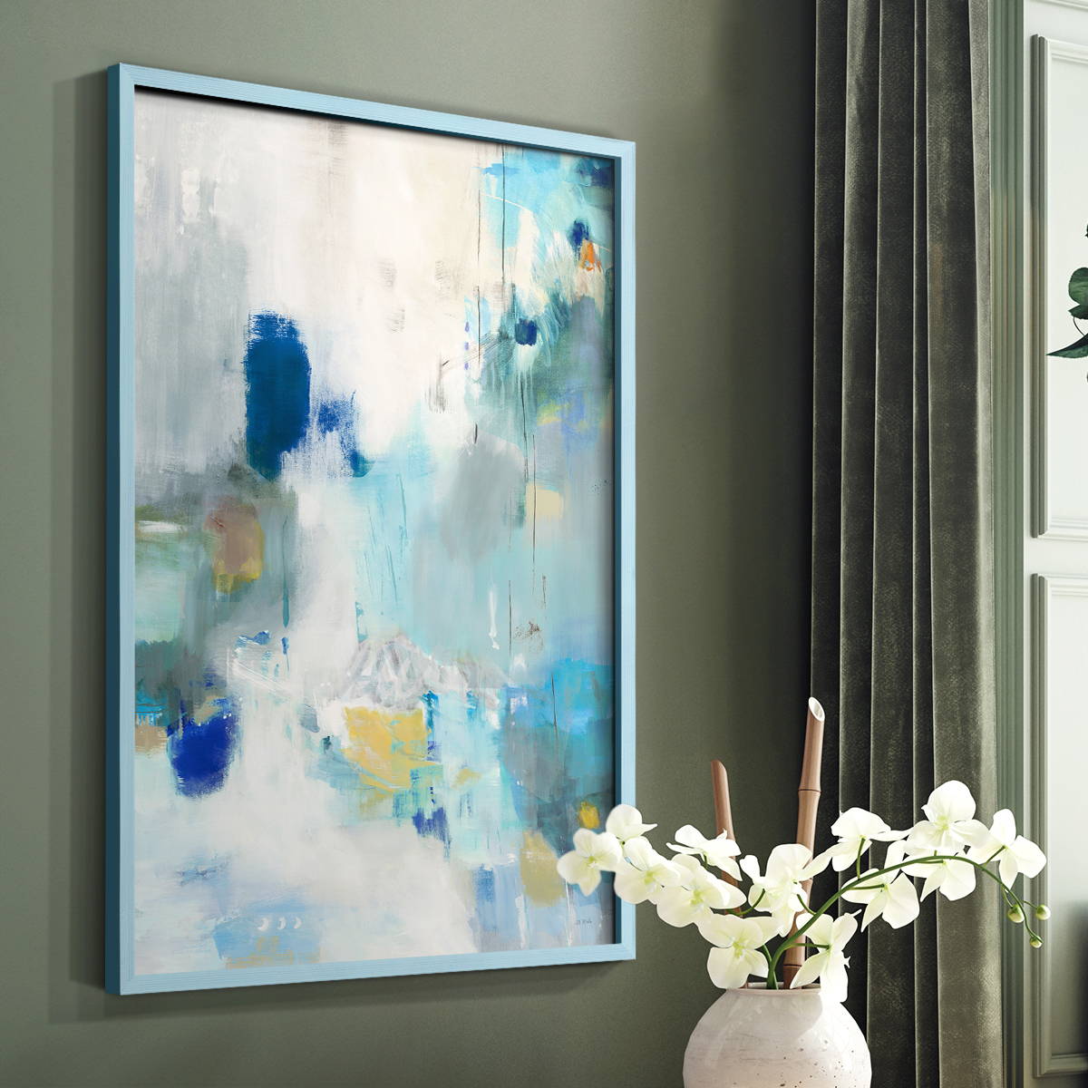 Celeste Motion II Framed Print in Blue Solid Wood Framed Print No Nail Hanging