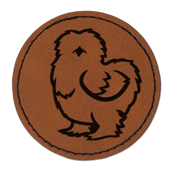 Fluffy Silkie Chicken 2.5" Faux Leather Round Engraved Iron-On Patch - Brown