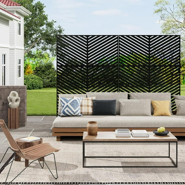 Historyli Biombo de metal de 183 x 120 cm,separador decorativo independiente,altura extendida para jardín con base estable,rayas diagonales.