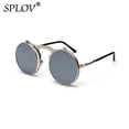 thumbnail image 1 of SPLOV Vintage Steampunk Flip gafas de sol Retro marco de Metal redondo gafas de sol para hombres mujeres diseñador de marca gafas circulares Oculos Tan Jianjun unisex, 1 of 2