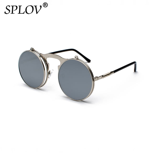 SPLOV Vintage Steampunk Flip gafas de sol Retro marco de Metal redondo gafas de sol para hombres mujeres diseñador de marca gafas circulares Oculos Tan Jianjun unisex