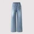 thumbnail image 3 of Eltusu Girls Jeans with Pockets, Wide Leg Star Loose Fit Elastic Waist Denim Pants Blue Size 6-13T, 3 of 7