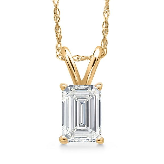 Gem Stone King 10K Yellow Gold Lab Grown Diamond Pendant Necklace for Women | 0.65 Cttw | Gemstone April Birthstone | Emerald Cut 6X4MM | DEF Color | VVS-VS Clarity | With 18 inch Chain