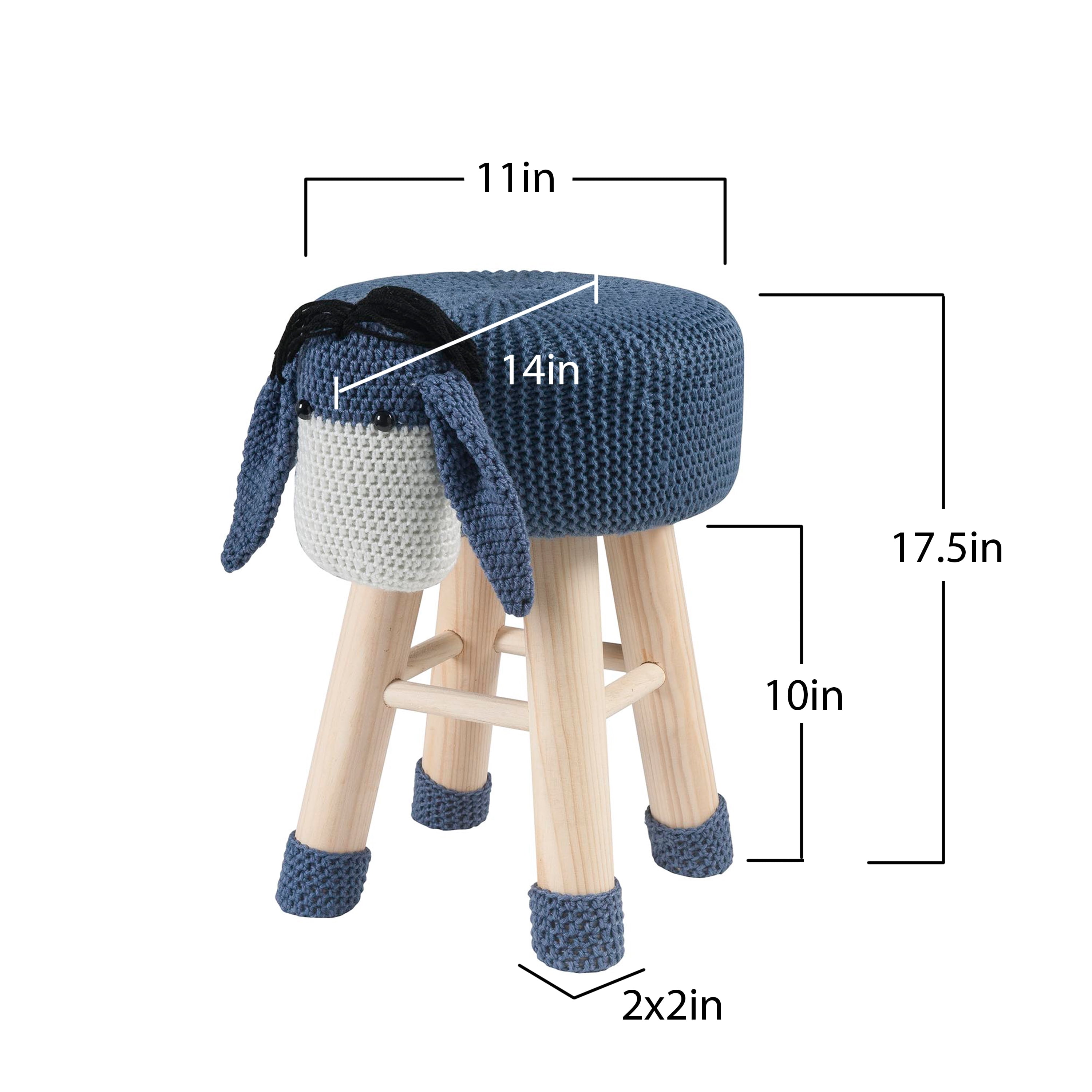 AC Pacific Children's Woven Donkey Ottoman Stool with Wooden Legs, Gray