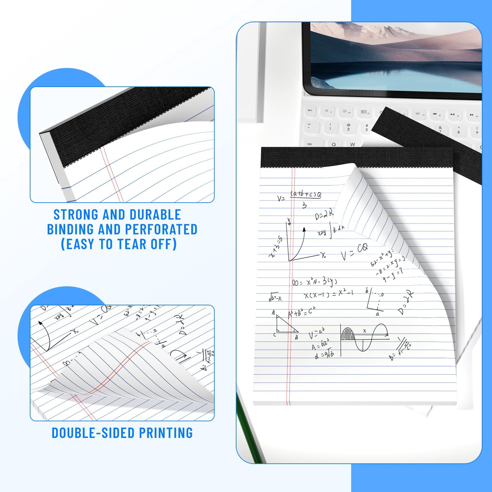 12pcs Legal Pads 8.5 X 11  Notepads 8.5 11 College Ruled Notebook Writing Of Paper White Note Memo Pad Papers Perforate Narrow Line 30 Sheets/pack