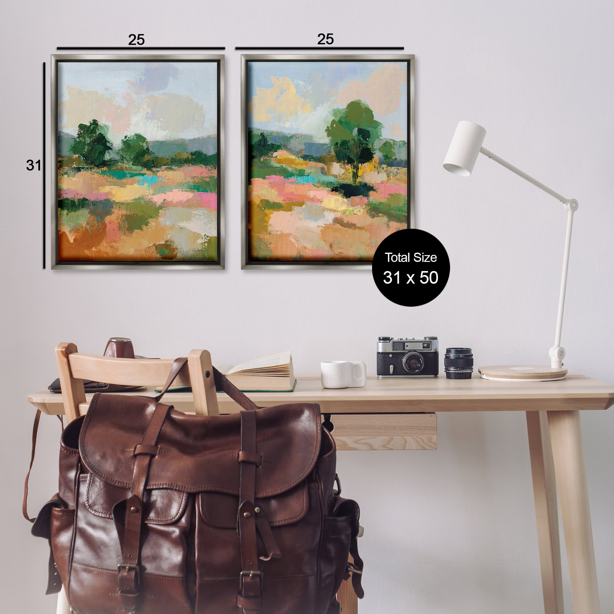 Stupell Industries Spring Field Abstract Landscape Landscape & Nature Painting Gray Floater Framed Canvas Art Print Wall Art, 31 x 25, Set of 2