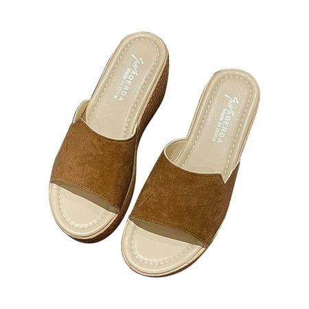 

HTGFGMGW Womens Water Sandals Women s Summer Fashionable Outer Wear Wedge Sandals Thick Soled High Heeled Platform Slippers Bedroom Essentials Khaki