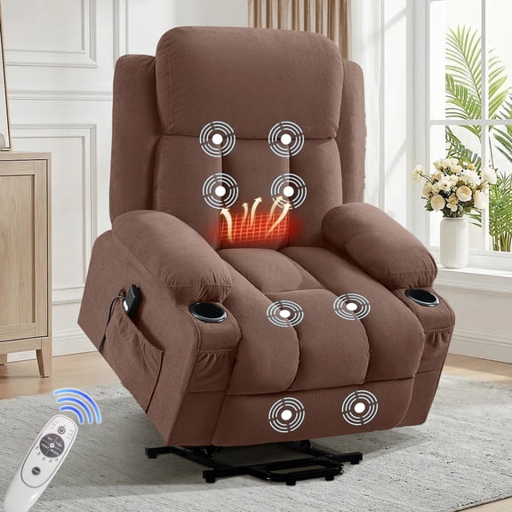 Power Lift Recliner Chair with Heat and Massage Electric Fabric Recliner Chair for Elderly with Side Pocket, USB Charge Port, Remote Control for Living Room