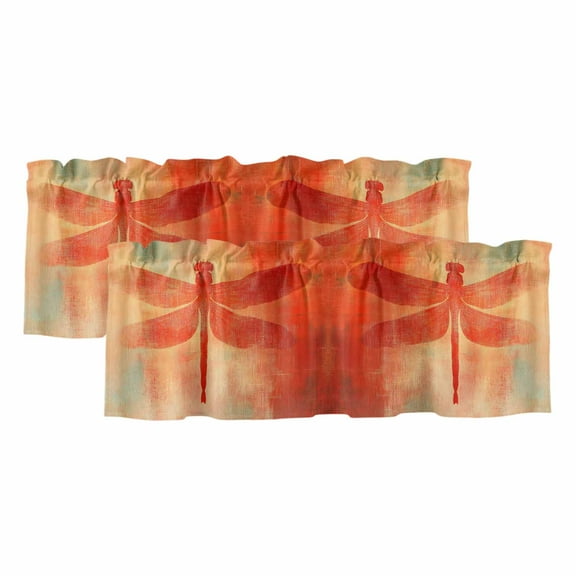 2 Pack Orange Dragonfly Painting Valance for Window Abstract Art Kitchen Valance Rod Pocket Short Curtain Topper Decorative Window Treatment for Living Room Bedroom 60"x18"