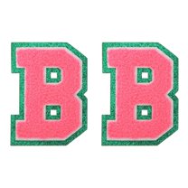 Uxcell 2 Pcs Chenille Letter Patches, 3.1" Sew on Letter B Iron on Patches Green Glitter Edged Alphabet Embroidered Appliques for Clothes Bags Hats DIY Supplies, Rose Red