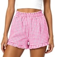thumbnail image 4 of fheaev Women'S Plaid High Waist Shorts Loose Casual Summer Bottom with Pocket Pink 2XL, 4 of 6