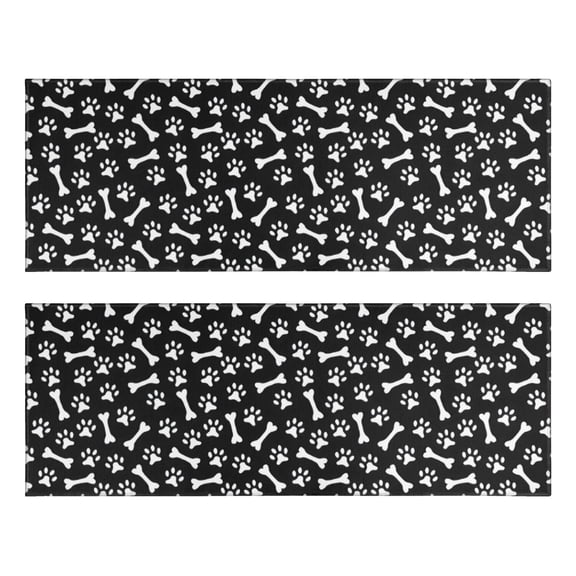 Kitchen Rugs Sets Of 2,Black Dog Paw Footprint Bone Anti Fatigue Kitchen Mat Rugs Non Slip Washable,Decorative Kitchen Floor Mats for Kitchen,Sink,Laundry,17"X47"