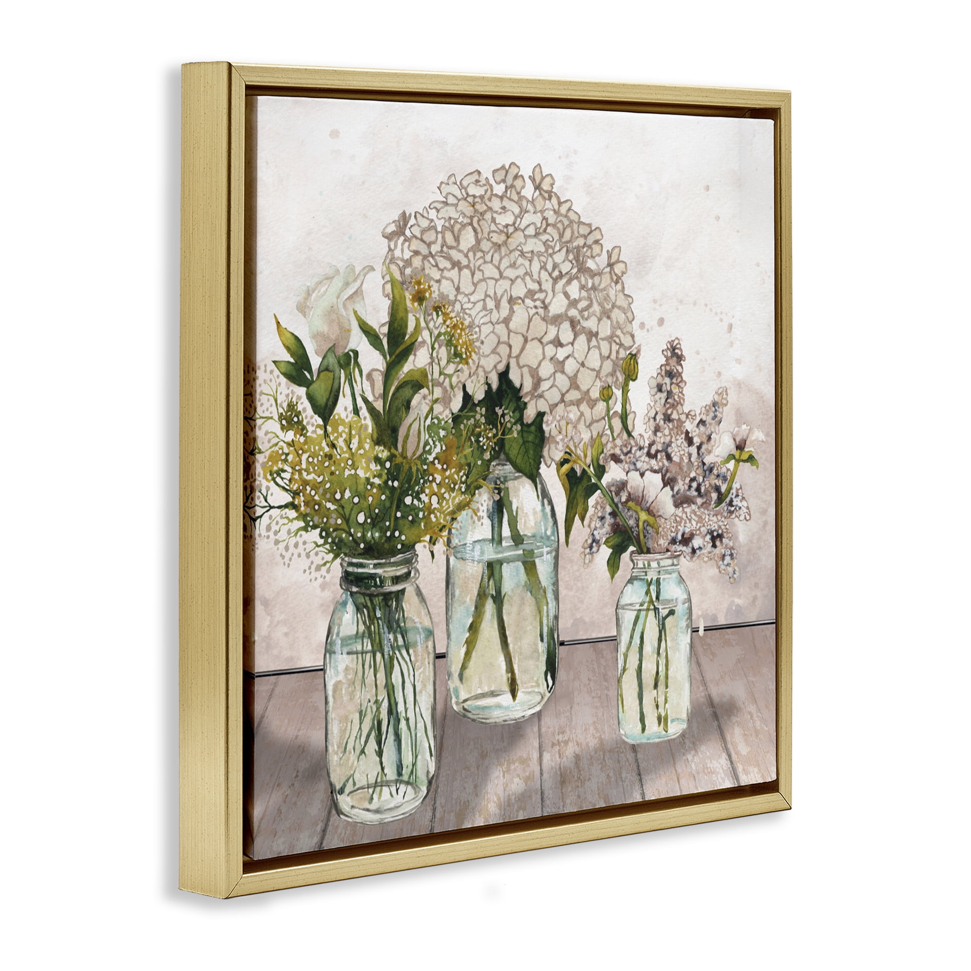 Stupell Industries Jars Of Wildflowers Gold Framed Floater Canvas Wall Art, design by Elizabeth Medley