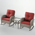 thumbnail image 3 of POCASSY Outdoor Rocking Chairs with Cushion, 3 Pieces Patio Rocker Gray Wicker Rattan Set with Wicker Side Table for Porch Deck Balcony, Red, 3 of 8