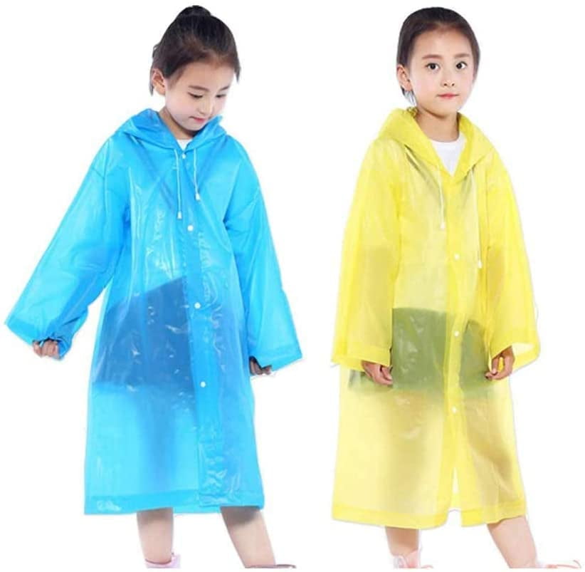 TIHOOD 2PCS Kids Rain Ponchos Reusable Raincoats Portable Rain Wear with Hat Hood Unisex for 6-12 Years Old Children