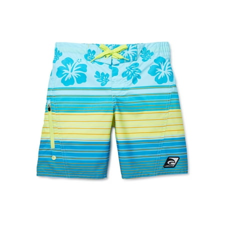 Laguna Boys 8-20 Tropical Stripe Zippered Pocket Swim Trunk Shorts with UPF 50