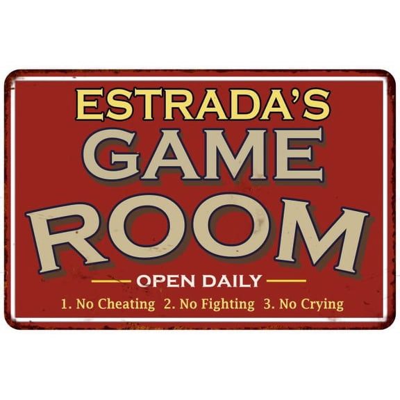 ESTRADA'S Game Room Sign Vintage Look 8 x 12 High Gloss Metal 208120001123