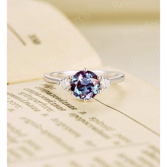 Lab Alexandrite engagement ring Round cut wedding ring anniversary ring Promise Ring