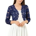 thumbnail image 5 of DARING DIVA 3/4 Sleeve Sheer Floral Lace Shrug Top M Navy, 5 of 7