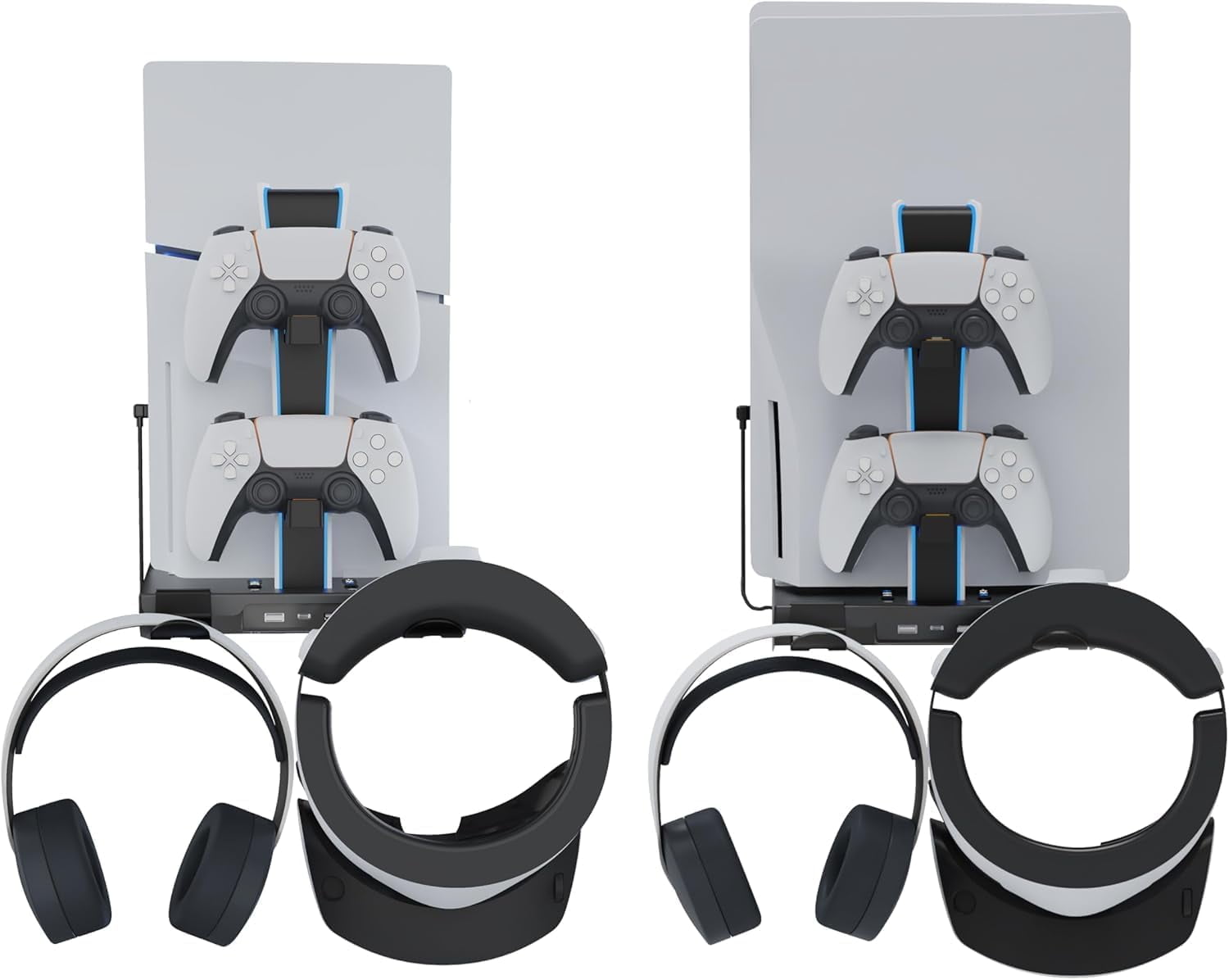 Uberwith for PS5/PS5 Slim/ PS5 Pro Wall Mount, Accessories Kit with Cooling Fan & Charging Station, Shelf Floating Mount for PS5/PS5 Slim/ PS5 Pro Disc & Digital Console, Behind TV Wall Bracket