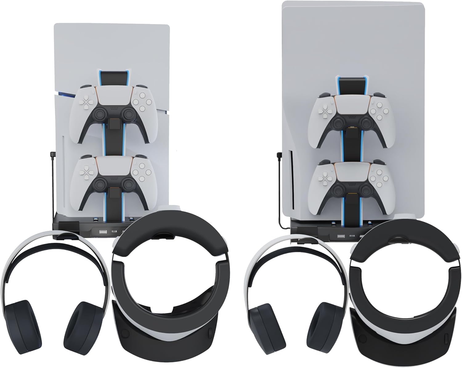 Soporte de pared para PS5/PS5 Slim/PS5 Pro, kit de accesorios con ventilador de enfriamiento y estación de carga, soporte flotante para consolas con disco y digital, montaje detrás del TV 3