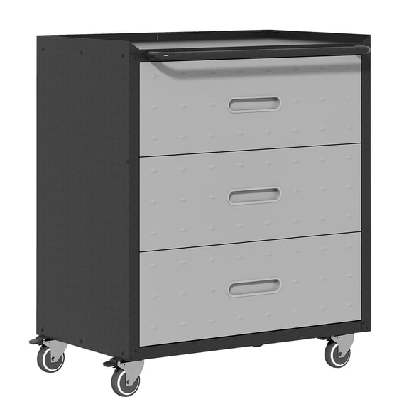 XUTUMM Heavy-Duty 3-Drawer Metal Tool Cabinet with Wheels - Mobile Storage for Garage, Office, Home, Black/Gray