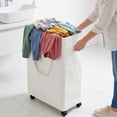 thumbnail image 4 of 65L Slim Rolling Laundry Hamper, Foldable Fabric Dirty Clothes Basket with Lid, Wheels, and Handles for Bathroom Bedroom Laundry Storage, 4 of 5