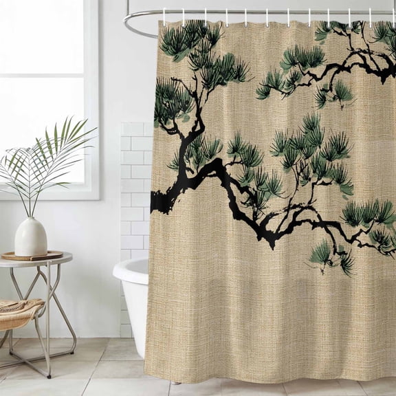 Teal Pine Tree Small Stall Shower Curtain, Waterproof Shower Curtains for Bathroom, Farmhouse Botanical Country Rustic Washable Fabric Bath Curtain for Bathtub Decoration with Hooks 36x72 Inches