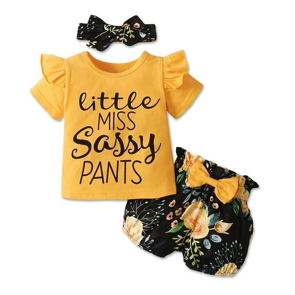 Dooleck Little Miss Sassy Pants Outfit Infant Toddler Ruffle Shirt Floral Shorts Set