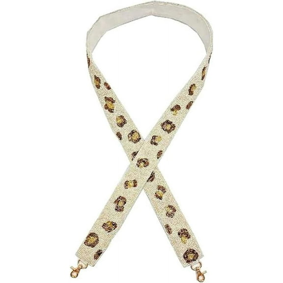 Beaded Purse Strap Leopard for Handbags Game Day Gold Hardware for Clear Bag Purse Cheetah Print White and Brown 49 inches long